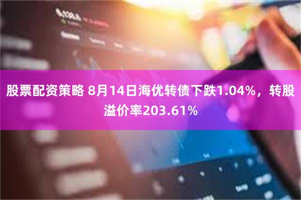 股票配资策略 8月14日海优转债下跌1.04%，转股溢价率203.61%